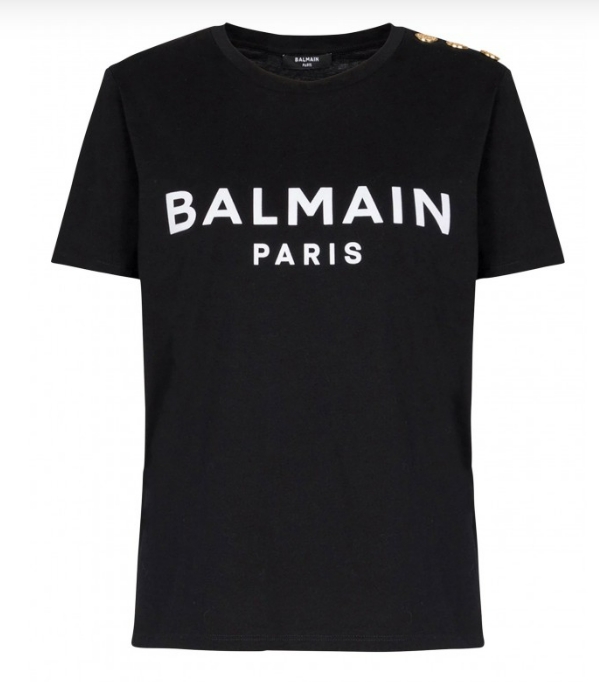 BALMAIN BF1EF005BB02 3 BTN TEE WOMEN'S T-SHIRT BLACK  