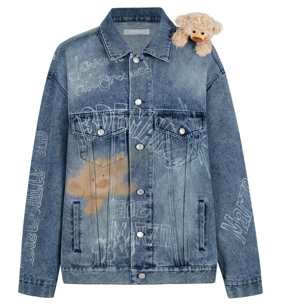 13DE MARZO Slogan Graffiti Denim Jacket