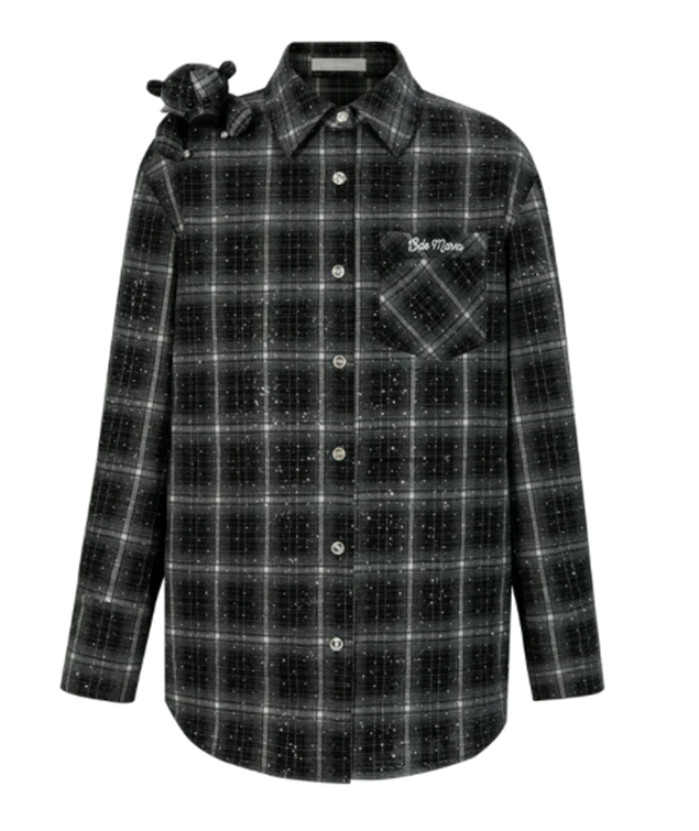 13DE MARZO MZ2500801 BEAR RHINESTONE PLAID SHIRT BLACK