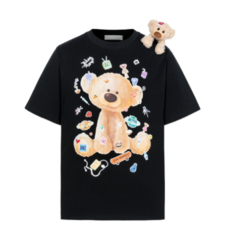 13DE MARZO MZ2504401 BEAR STICKERS  T-SHIRT BLACK 