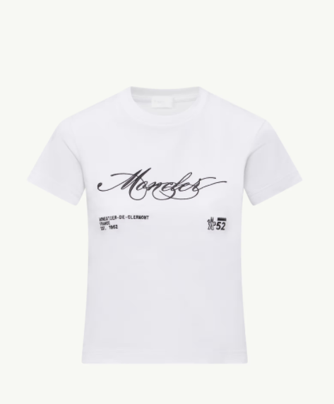 MONCLER 8C00005 89AJS 00A T-SHIRT LOGO CORSIVO RICAMO BIANCO