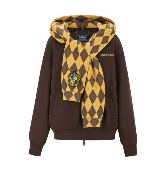 13DE MARZO MZ2505902 HOGWARTS FOUR  HOUSES BEAR ZIPPER HOODIE HUFFLEPUFF BROWN CT