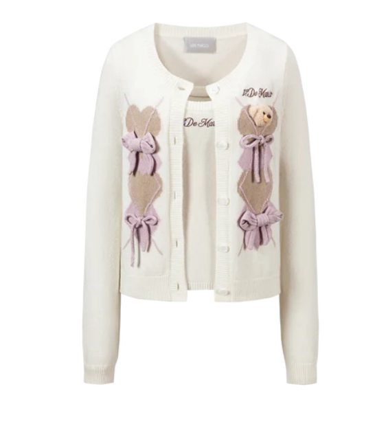 13DE MARZO MZ2609401 BOW BEAR KNIT CARDIGAN VEST BEIGE