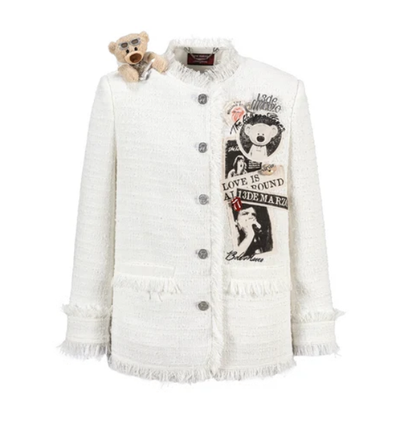 13DE MARZO MZ2612302 ROLLING STONES BADGE TWEED JACKET WHITE