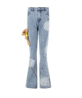 13 DE MARZO DONNA ALLOVER SMILEY THIGH PALDA BEAR BOOTCUT JEANS FR-JX-149-B-01
