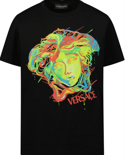 VERSACE KIDS 1000129 1A02110 MEDUSA PRINT T-SHIRT BLACK