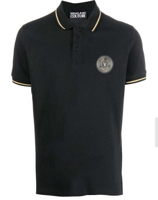 VERSACE JEANS COUTURE 74GAGT08 CJ01T MEN POLO BLACK GOLD