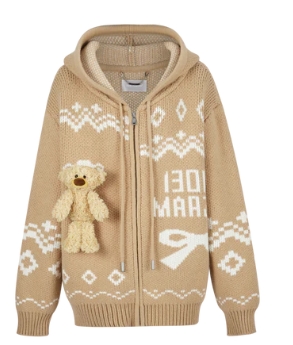 13DE 1572 MARZO MZ2500601 FAIR ISLE BEAR ZIP KNIT HOODIE KHAKI