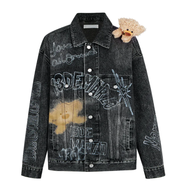 13DE MARZO MZ2502701 SLOGAN GRAFFITI DENIM JACKET BLACK