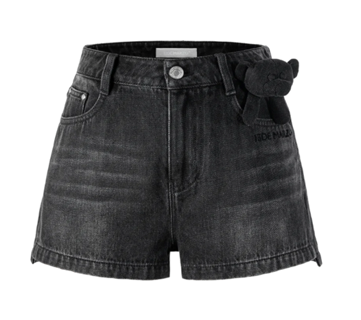 13DE MARZO MZ2503801 DENIM FRAYED EMBROIDERED SHORTS DARK GREY