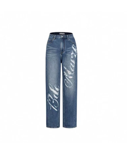 13DE MARZO 1902 DISTRESSED LOGO DECORATED JEANS BLUE