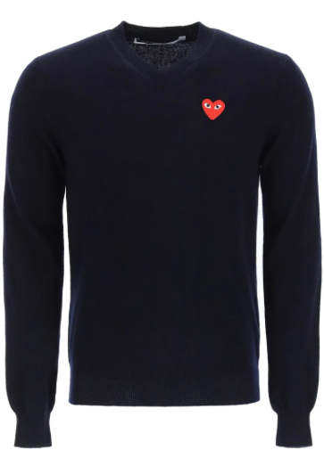 COMME DES GARCONS P1N002 2 NAVY V NECK PULLOVER