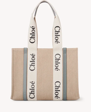 CHLOE CHC22AS382I26 BIG WOODY TOTE DEEP WHITE & BLUE 